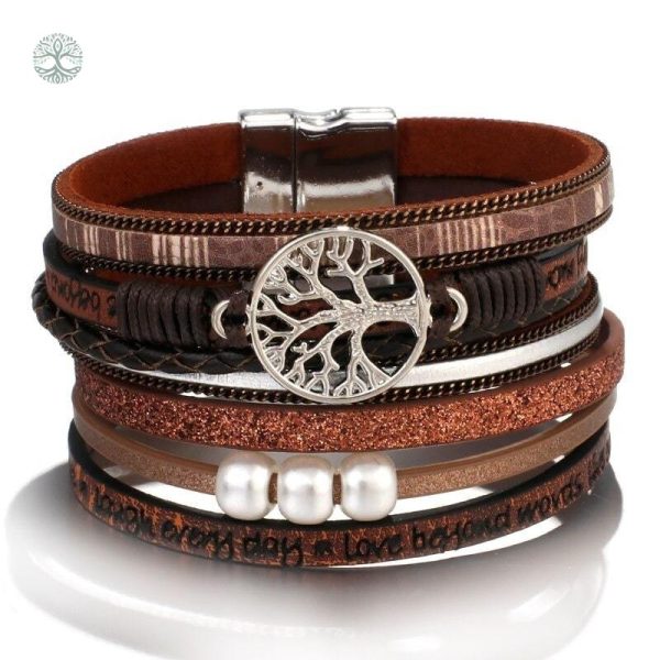 Bracelet Arbre de Vie en cuir marron élégant et symbolique