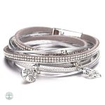 Bracelet Arbre de Vie en cuir pour femme en finition argentée