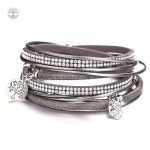 Bracelet Arbre de Vie en cuir gris pour femme