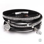 Bracelet Arbre de Vie en cuir noir pour femme