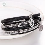 Cuir noir, bracelet femme avec motif Arbre de Vie