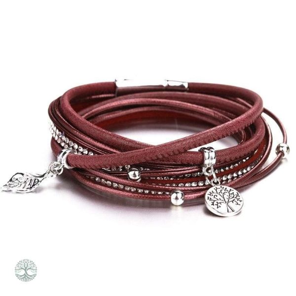 Bracelet Arbre de Vie en cuir rouge pour femme