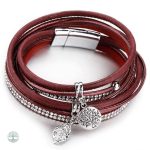 Bracelet en cuir rouge avec motif Arbre de Vie
