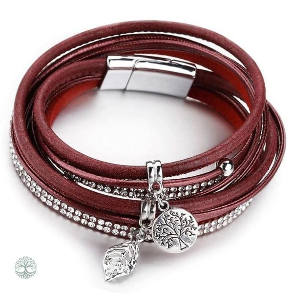 Bracelet en cuir rouge avec motif Arbre de Vie