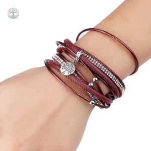 Accessoire féminin en cuir rouge, style Arbre de Vie