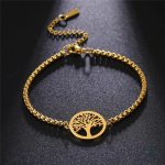 Bracelet Homme Doré Arbre de Vie en Acier Inoxydable