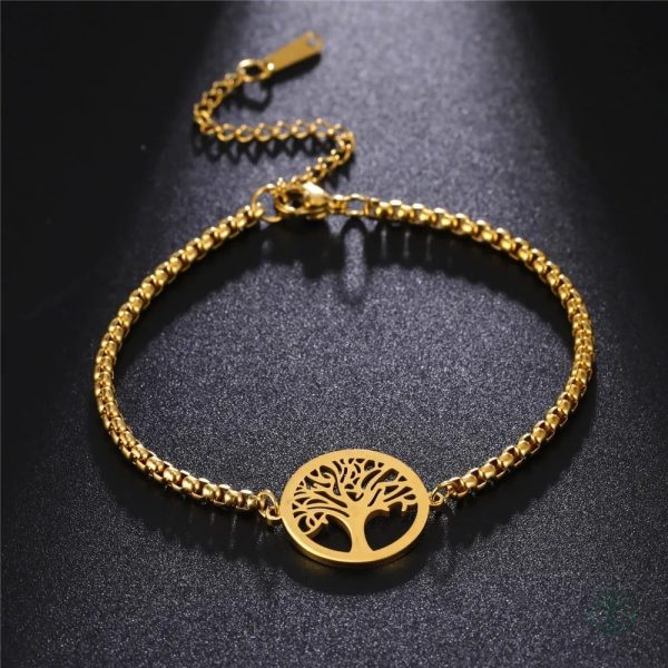 Bracelet Homme Doré Arbre de Vie en Acier Inoxydable