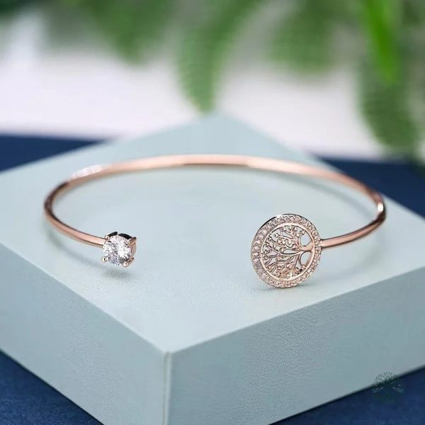 Bracelet Arbre de Vie en or rose avec oxyde de zirconium