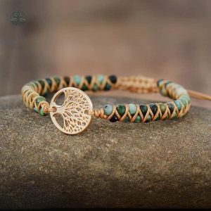 Bracelet en Pierre de Jaspe avec motif Arbre de Vie