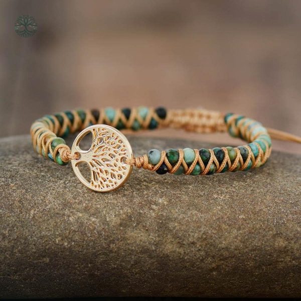 Bracelet en Pierre de Jaspe avec motif Arbre de Vie