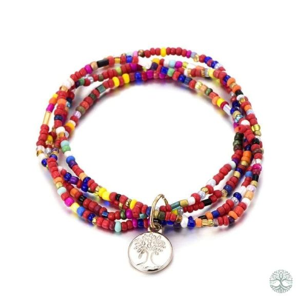 Bijou unique, Bracelet Arbre de Vie en style bohème rouge
