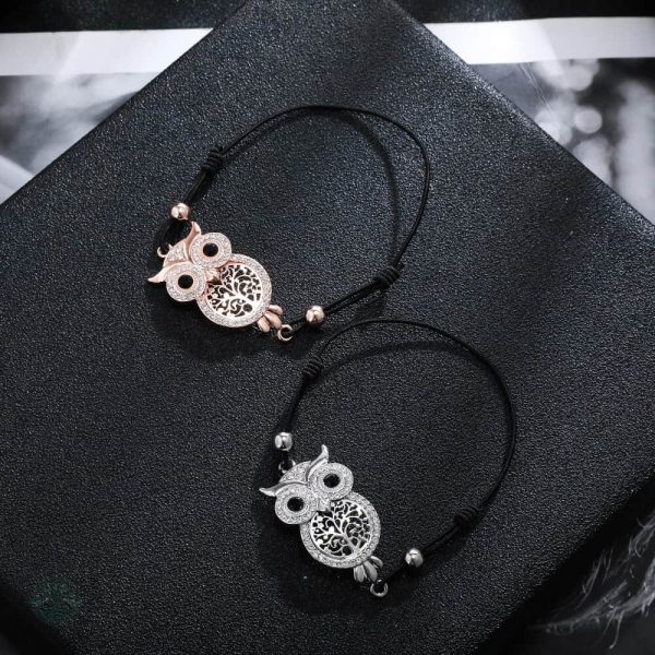 Bracelet Chouette en métal et pierres naturelles