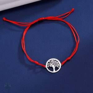 Bracelet Arbre de Vie en acier inoxydable avec cordon rouge