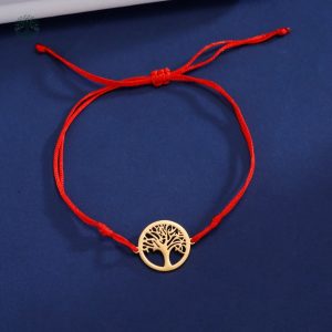 Bracelet Arbre de Vie en acier inoxydable avec cordon rouge
