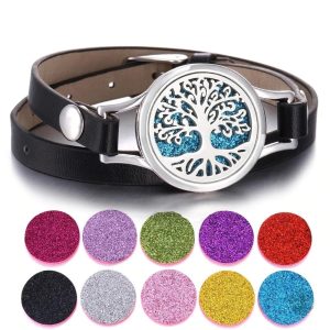 Bracelet Arbre de Vie en cuir diffuseur d'huiles essentielles