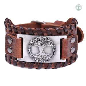 Bracelet Viking en cuir avec motif Arbre de Vie