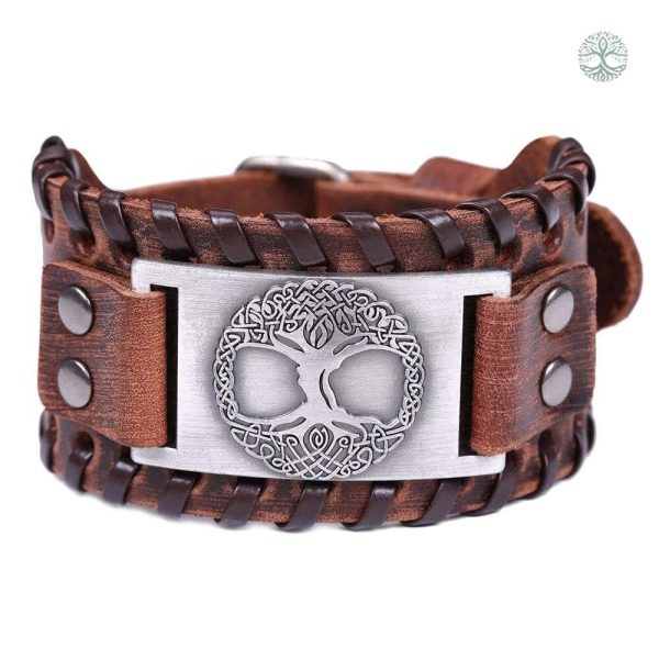Bracelet Viking en cuir avec motif Arbre de Vie