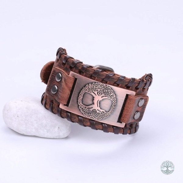 Élégant bracelet en cuir avec motif viking et arbre symbolique