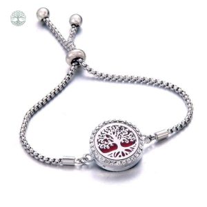Bracelet Arbre de Vie en acier avec diffuseur d'huile essentielle