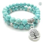 Double bracelet en turquoise avec motif arbre de vie