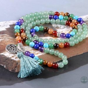 Bracelet 7 Chakras en Aventurine avec design Arbre de Vie