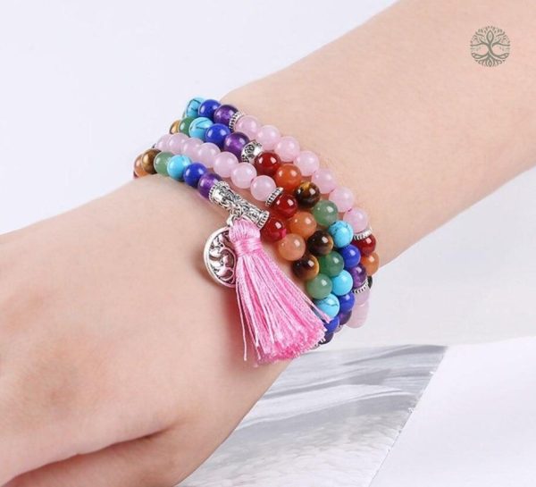 Mala 7 Chakras en Quartz Rose, symbole de sérénité