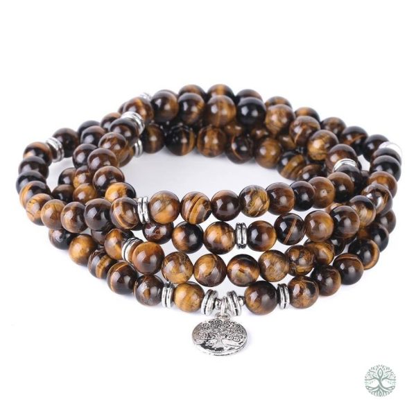 Bracelet Mala Arbre de Vie avec 108 perles Œil-de-Tigre