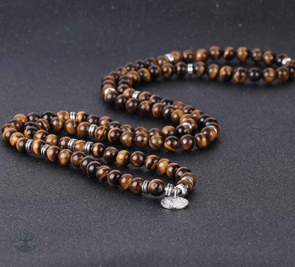 Mala 108 perles, bracelet Arbre de Vie en Œil-de-Tigre