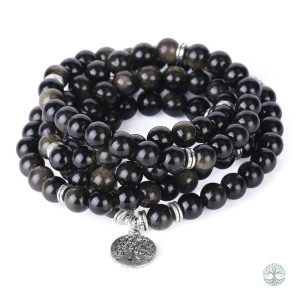 Bracelet Mala Arbre de Vie en obsidienne 108 perles