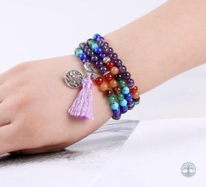 Mala 7 Chakras en améthyste pour équilibre énergétique