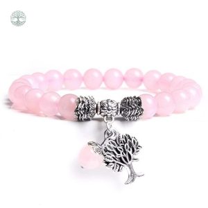 Bracelet Arbre de Vie en Quartz Rose