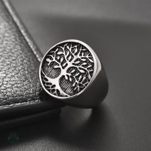 Chevalière en argent avec motif Arbre de Vie symbolique