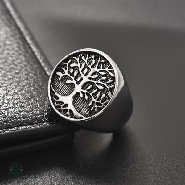 Chevalière en argent avec motif Arbre de Vie symbolique