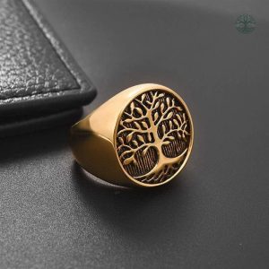 Bague chevalière design Arbre de Vie en or