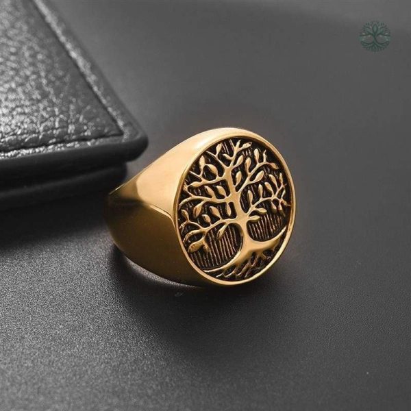 Bague chevalière design Arbre de Vie en or