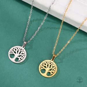 Bijou argenté Arbre de Vie, chaîne ajustable en acier inoxydable