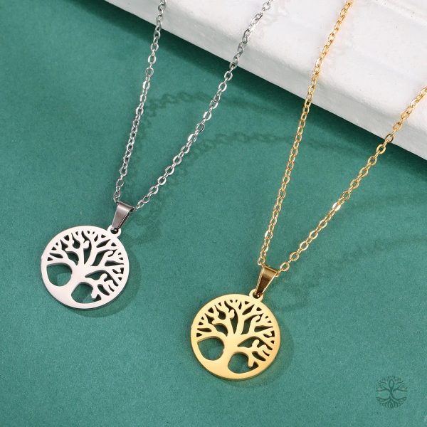 Bijou argenté Arbre de Vie, chaîne ajustable en acier inoxydable