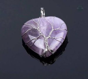 Collier avec pendentif Arbre de Vie, pierre améthyste