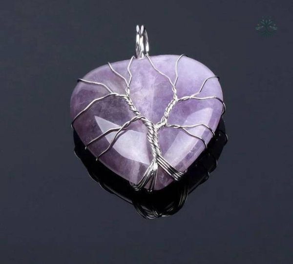 Collier avec pendentif Arbre de Vie, pierre améthyste