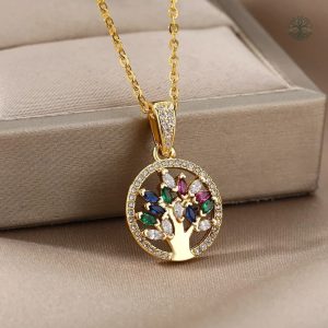 Bijou Arbre de Vie délicat en zirconium