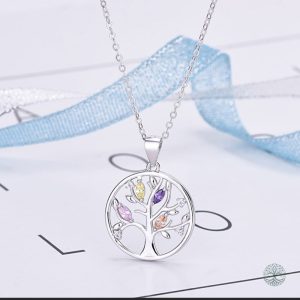 Collier Arbre de Vie en Argent Sterling 925 avec Zirconium Coloré