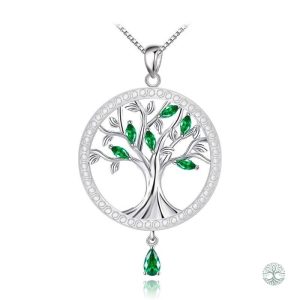 Collier Arbre de Vie en argent avec cristal vert
