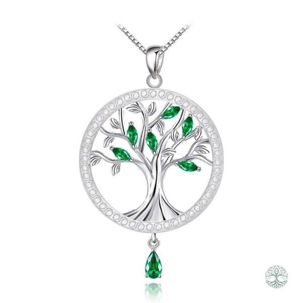 Collier Arbre de Vie en argent avec cristal vert