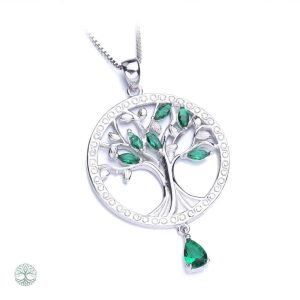 Bijou en argent avec pendentif Arbre de Vie et cristal vert