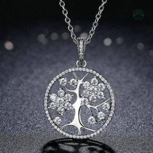 Bijou Arbre de Vie en Argent avec Fleur et Diamant