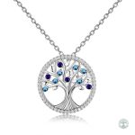 Collier Arbre de Vie en Argent Sterling 925 avec Diamant Bleu