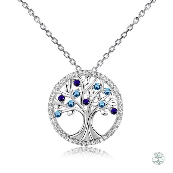 Collier Arbre de Vie en Argent Sterling 925 avec Diamant Bleu