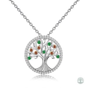 Collier Arbre de Vie en argent sterling avec diamant vert