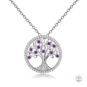 Collier Arbre de Vie en argent sterling 925 avec diamant violet