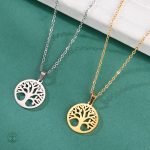 Bijou symbolique Arbre de Vie en acier inoxydable doré
